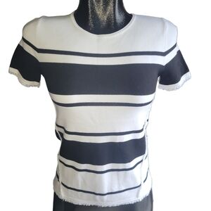 Banana Republic White and Black Striped Short Sleeve Top S